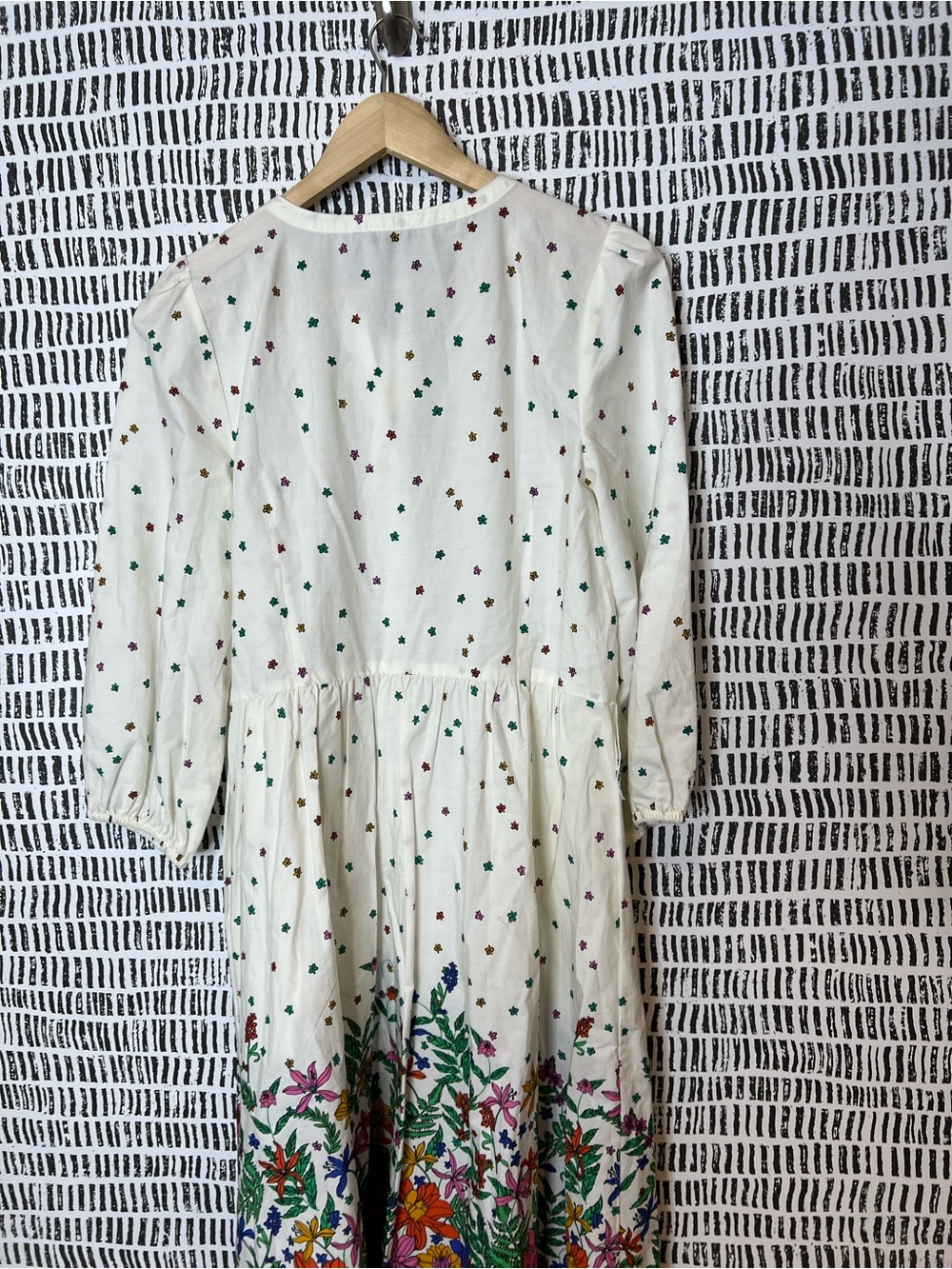 Talbots Floral Border Print Midi Dress White Cottagecore Tie Waist Dress - Picture 4 of 14